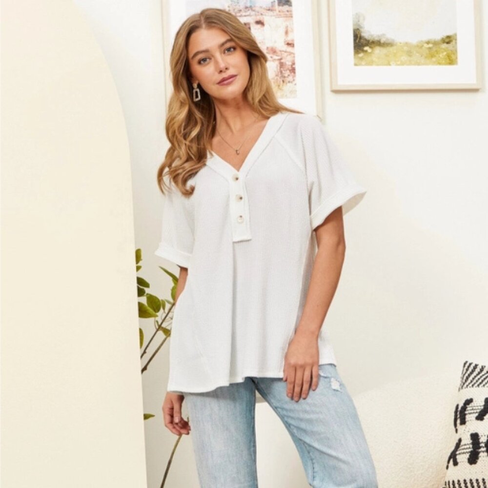 Shirred Knit Blouse "White & Yellows"
